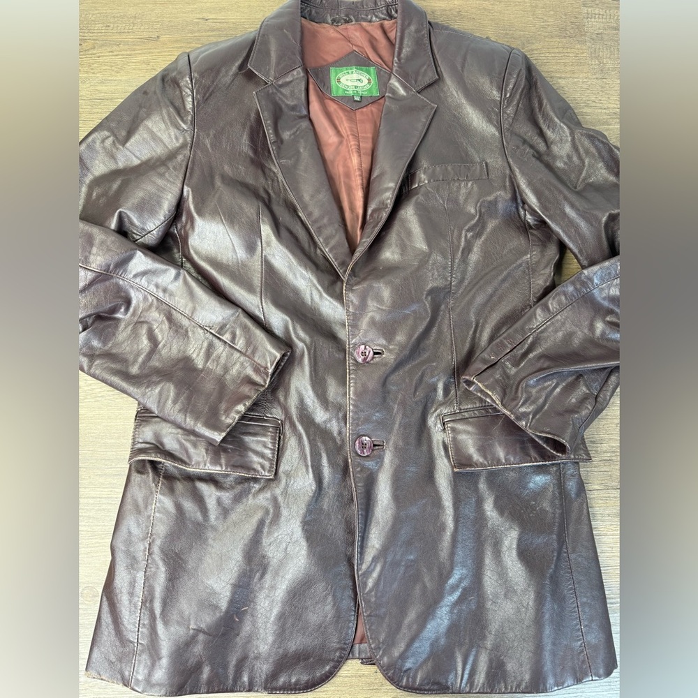 Vintage Hill & Archer Men's Brown Leather Suit Jacket, Blazer, size 42
